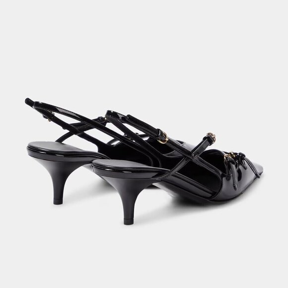 🆕Black Sling back Kitten Heels for Women, Pointed Toe  Sandals with Buckle - Picture 6 of 7